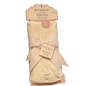 Bonbini Knit Swaddle Baby Blanket Solid White Soft Rayon Bamboo Cotton Unisex
